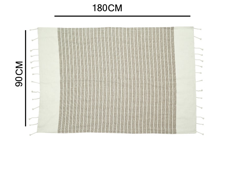 Ambrosia منشفة فوطا تركية مخططة من بولي قطن 90x180 سم باللون البني والأبيض الكريمي، خفيفة الوزن وسريعة الجفاف، مثالية للشاطئ والاستحمام والسفر والنزهات مع حواف مربوطة يدويًا. - Image 4